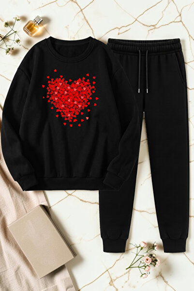 uyguntarz Unisex Tiny Hearts Printed Crew Neck Sweatshirt - 2-Piece Tracksuit...