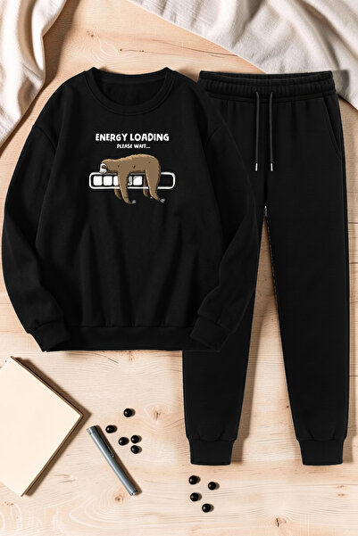 uyguntarz Unisex Energy Loading Printed Crew Neck Sweatshirt - 2-Piece Tracks...