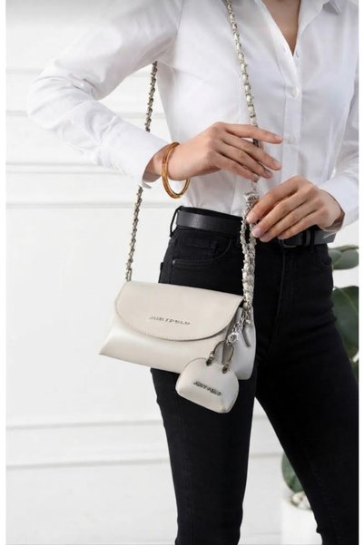 Just Polo حقيبة كتف وحقيبة كروس صغيرة الحجم بحزام سلسلة حجرية للنساء-BD7038BD