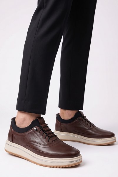 LUSIVE 100% Genuine Leather Brown Elastic Comfortable Casual Men's Shoes Luass30Al0068