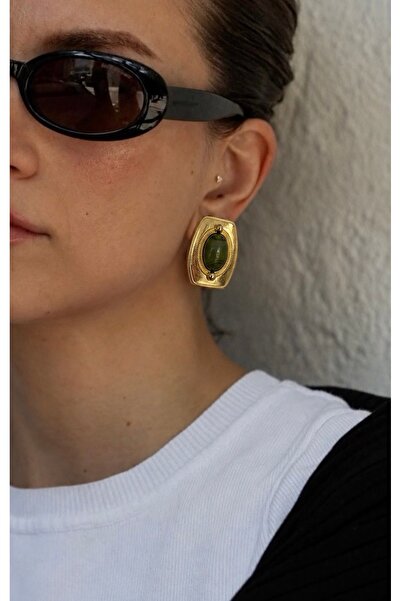 FloresDeCarnaval Gold&Olive Green Stone Vintage Earrings