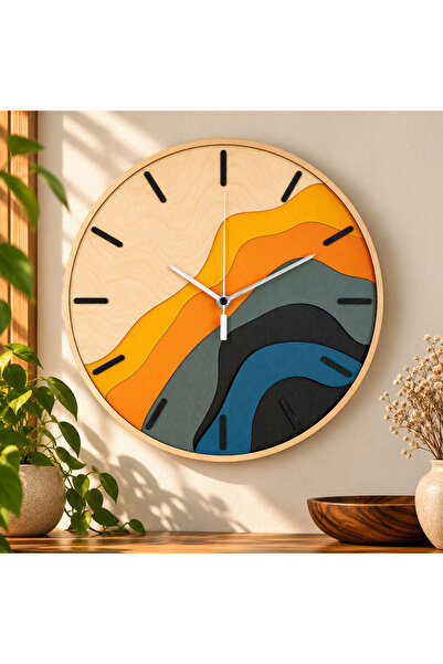 ROKH 🌿 Renkli Hibrit MDF Duvar Saati 35 cm | El Yapımı Lazer Kesim Dekoratif...