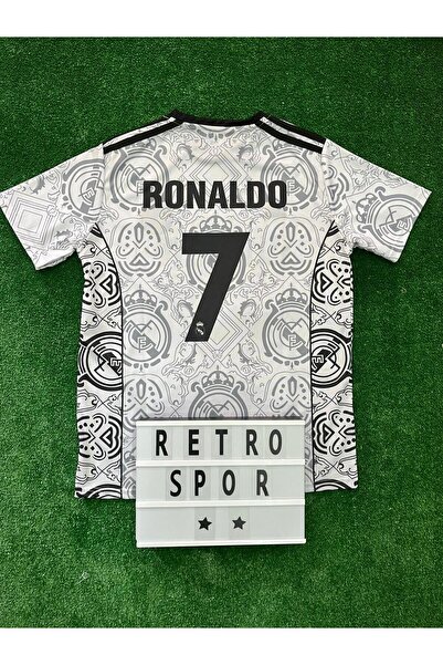 Ronaldo Özel Tasarım Real Madrid Kısa Kol Logo Temalı Forma / Cristiano Ronaldo Forma