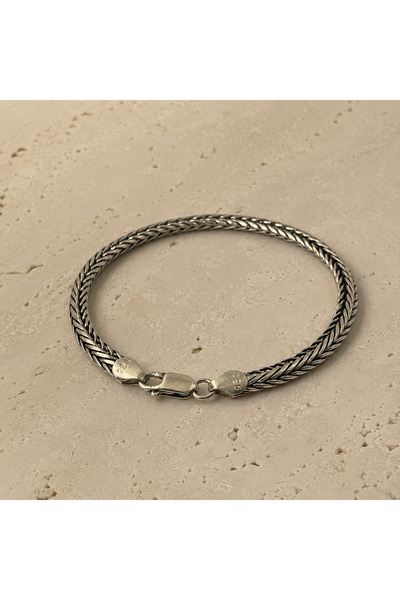 Ahamelia Jewelry Ahamelia 925 Ayar Gümüş Oksitli Örgü Zincir Erkek Bileklik