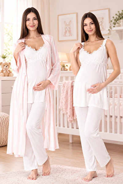 by İGP Maternity Striped Pajama Set with Adjustable Waist Effortt