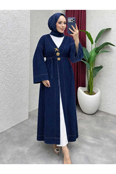MODA VEDAT Kadın Bronş Detaylı Kot Uzun Kap -00750
