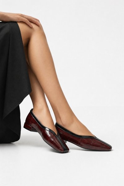 LuviShoes Helene Burgundy Print Women's Ballerina Shoes