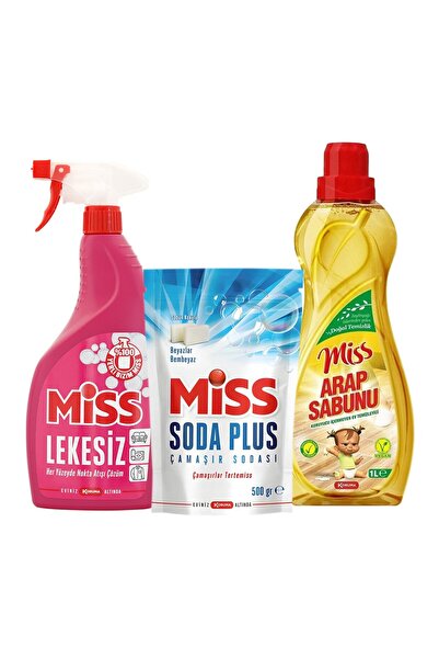 Miss Lekesiz Sprey + Soda Plus Beyaz Sabun 500 gr + Arap Sabunu 1 lt 3 lü Set