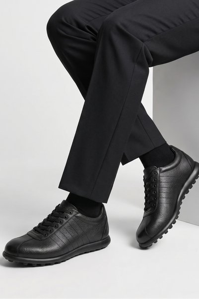 LUSIVE 100% Genuine Leather Black Lace-Up Comfortable Casual Men's Shoes Luass30Al0069
