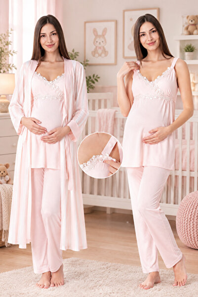 by İGP Maternity Striped Pajama Set with Adjustable Waist Effortt