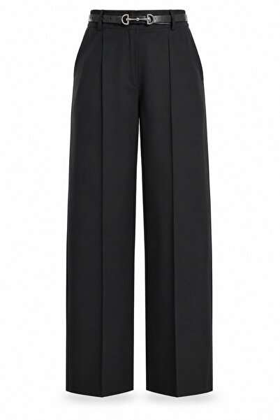 5in1Canpolat Black Front-Stitched Tencel Trousers 00206