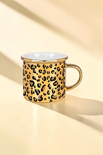 Cool Stuff Studio Leopar Desenli Porselen Altın Enamel Kupa