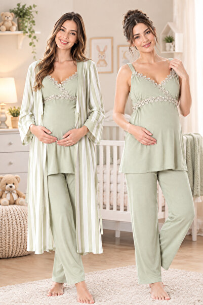 by İGP Striped Dressing Gown Adjustable Waist Maternity Pajama Set Effortt