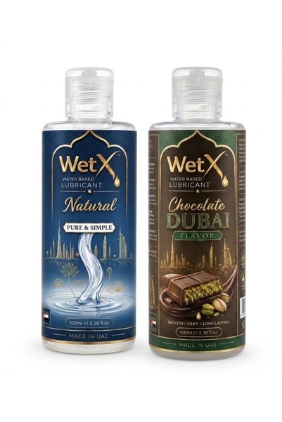 WetX Water Based Lubricant - Pack of 2 (Dubai Chocolate & Natural) 200ml (2 x 100ml) | Long Lasting Pleasure - Natural Feeling - Smooth & Silky Lube