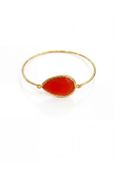 Beatis Red Natural Stone Detailed Gold Color Women's Bracelet