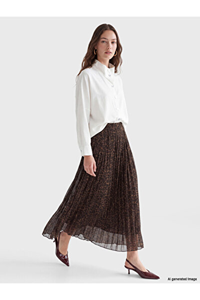 LC Waikiki Rmz Gi̇yi̇m Farkiyla Leopard Embroidered Pleated Skirt with Waist ...