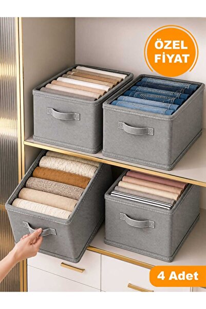 ESMANA LIVING 4 Adet Antrasit Dolap düzenleyici, Katlanabilir Kıyafet Saklama...