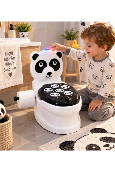 NUNU Tuvalet Eğitimi Için Oyuncak Klozet Işıklı ve Su Sesli Panda Şekilli Eğitici Çocuk Lazımlık Klozet