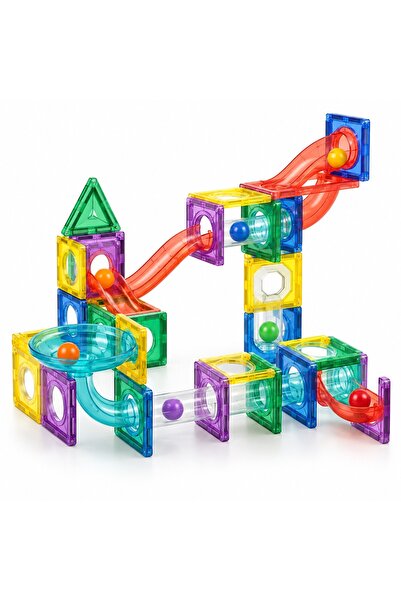 Toy Set de construcție magnetic cu circuit de bile, 78 de piese, multicolor, ...