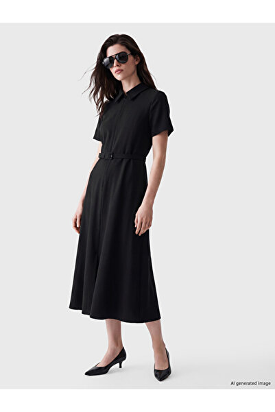 LC Waikiki Rmz Gi̇yi̇m Farkiyla Belted A-Fit Crepe Shirt Dress