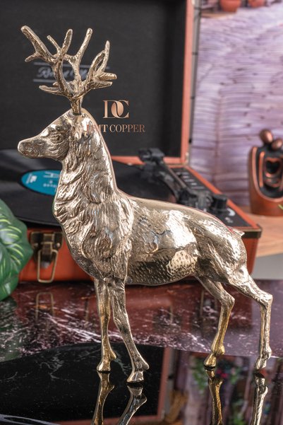 DMT COPPER HOME %100 Pirinç Geyik Biblo 26 cm – Dekoratif Geyik Heykeli – El ...