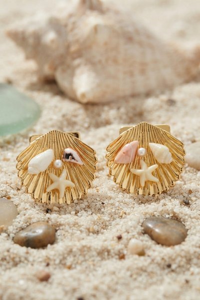 Generic Brand Colorful Seashell Starfish and Pink Stone Detailed Earrings