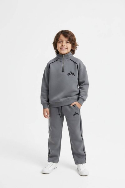 Generic Brand Unisex Half-Zip Embroidered Track Suit, Children's Cotton Top a...
