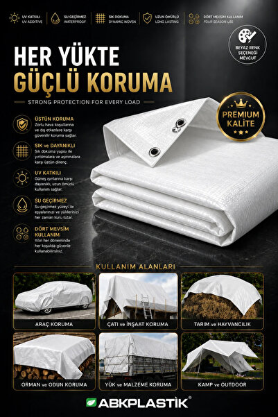 ABK PLASTİK 7x10 Beyaz Ebatlı PVC Branda Gölgelik Su Geçirmez Çadır - 170-180...