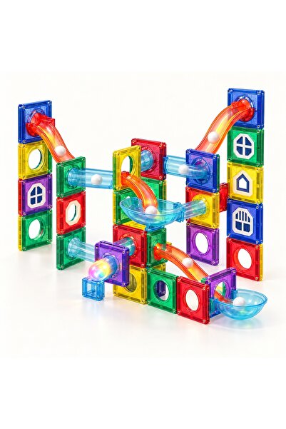 Toy Set de construcție magnetic cu circuit de bile și lumină, 40 de piese, mu...