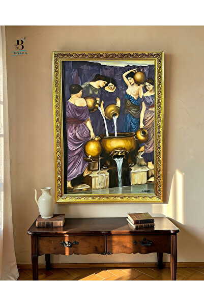 Hayat Çeşmesi Yağlı Boya Tablo 100x70 cm – Klasik Eser Yeniden Yorumlama El Yapımı Gold Çerçeveli Büyük Duvar Tablosu