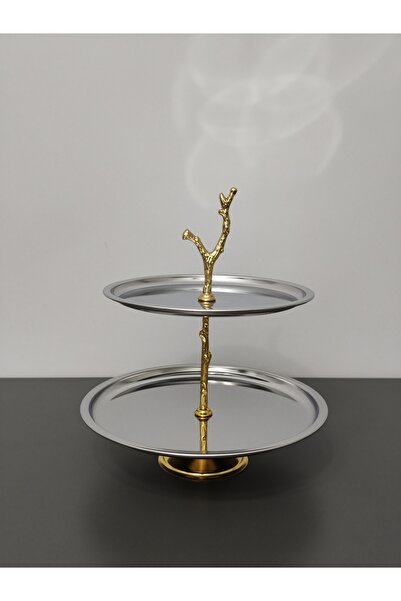 PARILTI HOME COLLECTİON Luxurious 2-Tier Stainless Steel Cookie Stand with St...