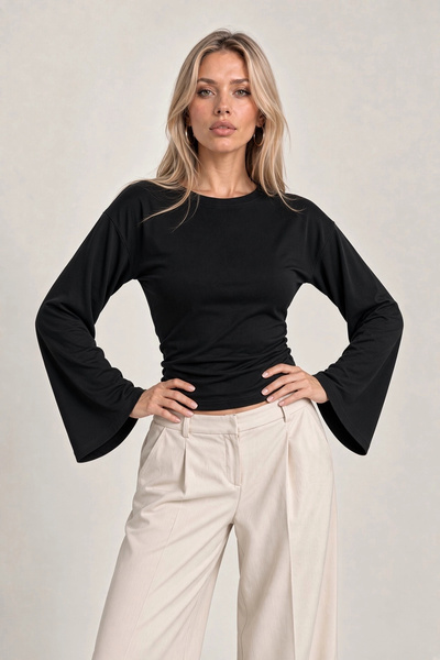 Lusin Women's Black Beli Fit Spanish Sleeve Premium Fabric Blouse
