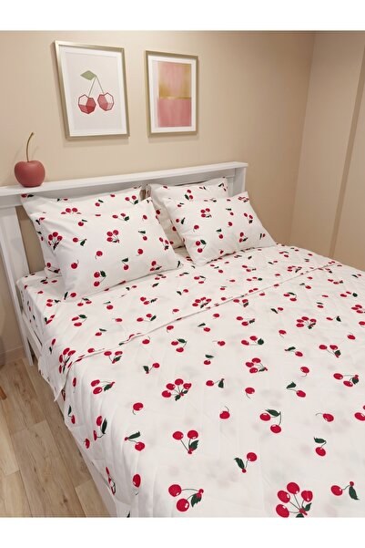 linens chic house Çift Kişilik 6 Parça Kiraz Desenli Çift Taraflı Çok Amaçlı ...