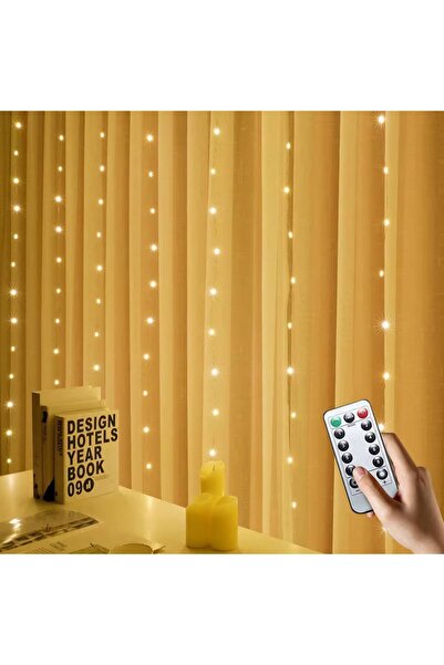 Generic Perdea Luminoasă LED 3x3m, 300 LED-uri Alb Cald, USB, cu Telecomandă ...