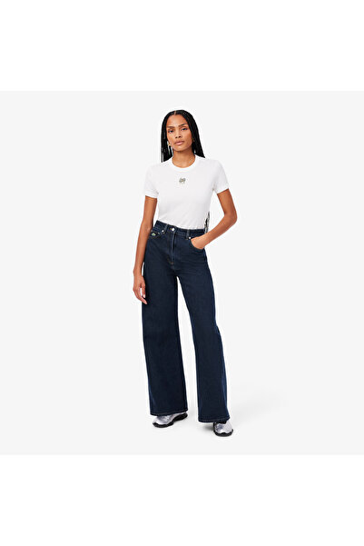 Lacoste Kadın Wide Leg Lacivert Jean Pantolon