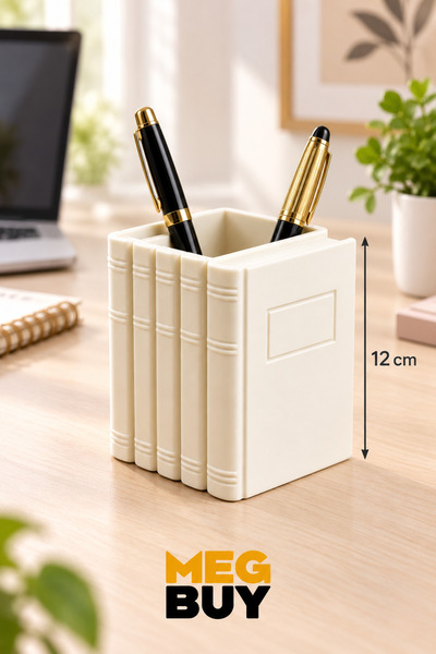 MEGBUY Kitap Görünümlü Kalemlik 12 cm – Dekoratif Masaüstü Kalem Organizeri