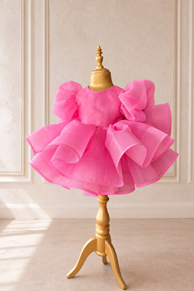 ATELIER LAURA Kız Çocuk Elbisesi Seker Pembe Balon Kol Fiyonklu Tütü Prenses ...