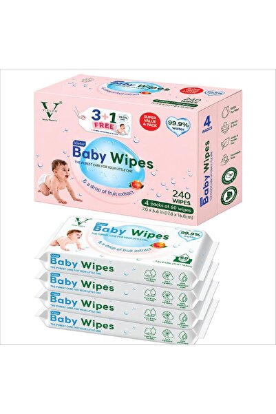 Vielor Pure Water Baby Wipes, Fragrance Free (Pack of 3+1 240 wipes) Hypoalle...