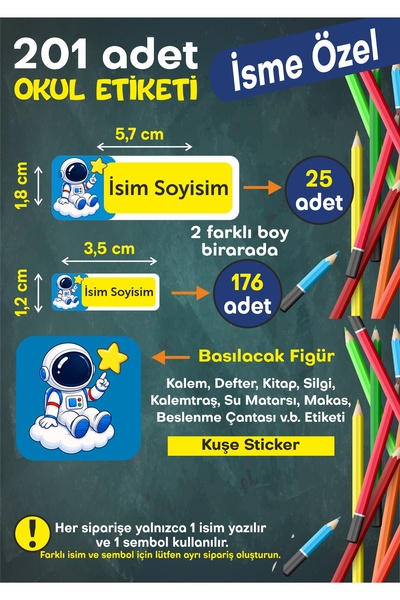 MEG DİJİTAL Okul Etiketi Kişiye Özel Okul Etiketi Kalem Defter Etiketi İsimli...