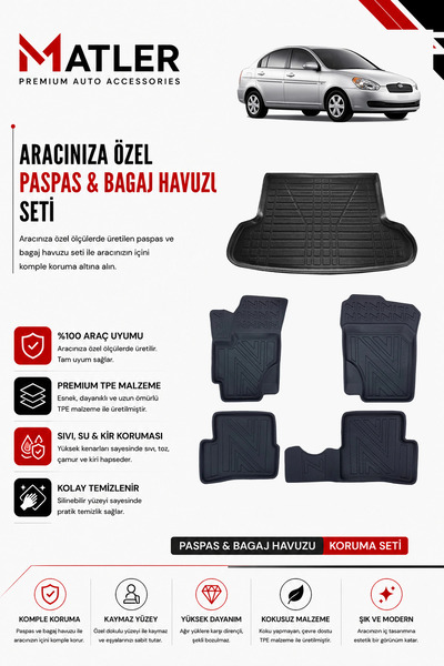 Matler Hyundai Accent Era 2007 Model 4d Ekstra Havuzlu Paspas Ve Bagaj Havuzu...