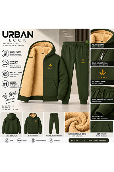 Urban Look Unisex Polar Astarlı Fermuarlı Kapüşonlu Eşofman Takımı – Sıcak Tu...