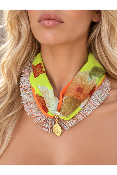 Bukiro Women's Scarf Necklace Tassel Detailed Necklace Colorful Patterned Fab...