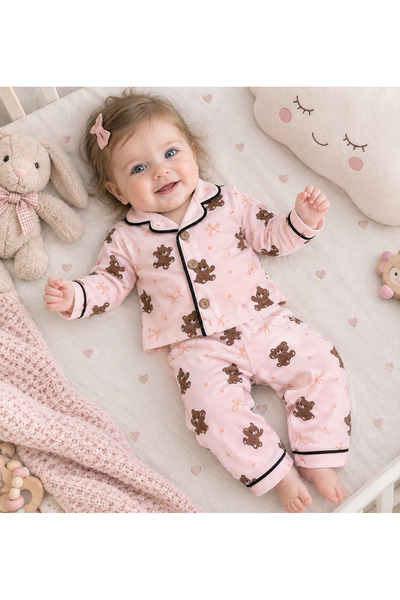 EMSTA BABY Bear Patterned Long Sleeved Bottom and Top Baby Pajama Set - 100% ...