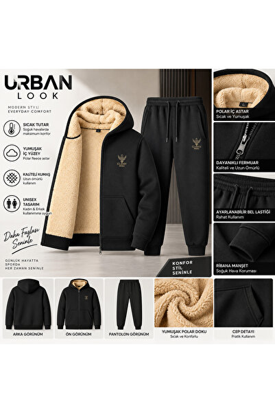 Urban Look Unisex Polar Astarlı Fermuarlı Kapüşonlu Eşofman Takımı – Sıcak Tu...