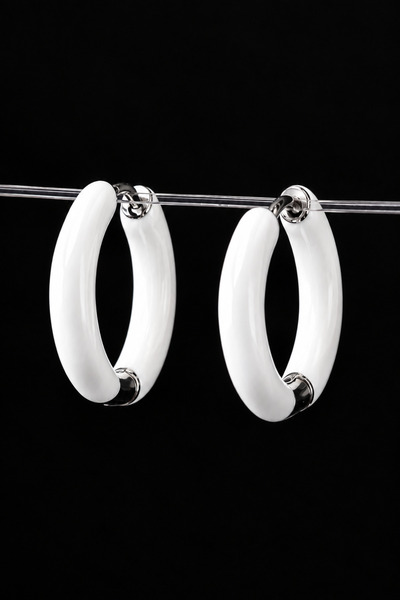 ömay takı Mineli Steel Hoop Earrings