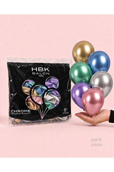 HBK Balon 5 Inch Mixed Colors Chrome Balloon 100Pcs, Shiny Mini Latex Balloon...