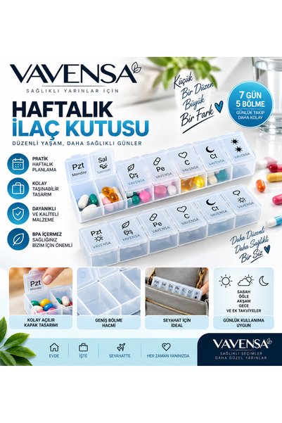 VAVENSA 7 Günlük Haftalık İlaç Kutusu Taşınabilir Bölmeli Hap Vitamin Düzenleyici