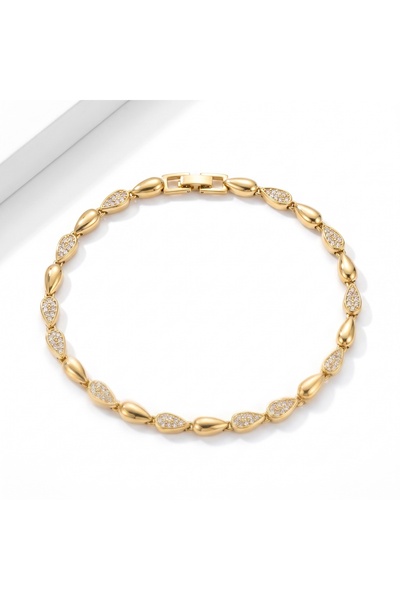 JUPINK Çelik Kadın Bileklik Gold Damla Akışkan Bakla Tasarım Ayarlanabilir Altın Renk