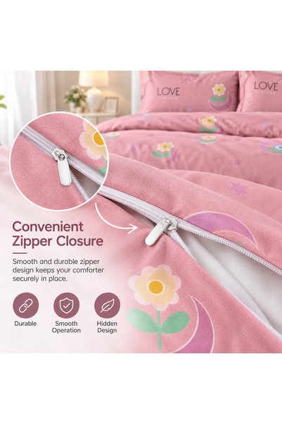 yoyo Lenjerie de pat din finet, 4 piese, cearceaf cu elastic 200 x 230 cm, husa pilota cu fermoar 180 x 230 cm, 2 fete de perna 50 x 70 cm, roz prafuit