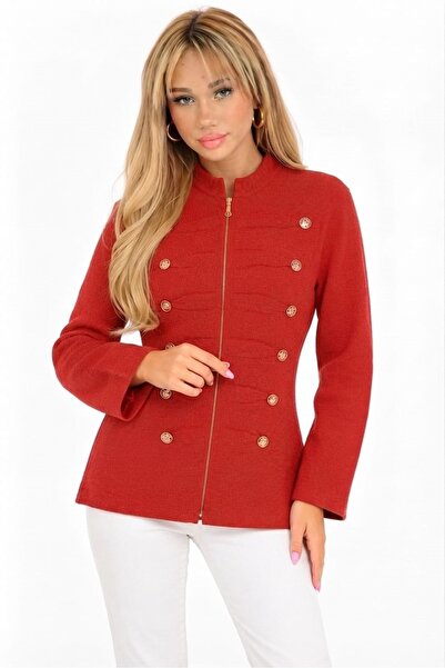 ZERELLE COLLECTİON Women's Knitwear Zipper Button Detailed Cardigan Jacket